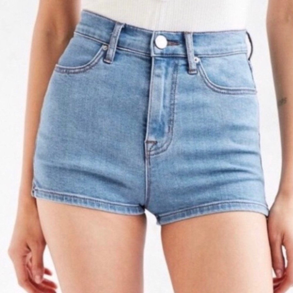 BDG Urban Outfitters super high rise spade pin up denim shorts light blue